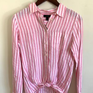 J.Crew Pink Striped Tie Front Button Down